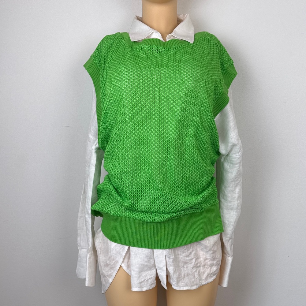 Zara Vibrant Green Knit sweater vest Sz L